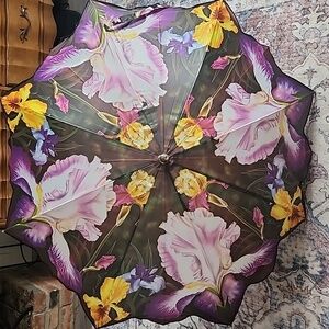 Rare 1992 VINTAGE Salamander fine Art Series Iris "Renuit" Dark Floral Umbrella